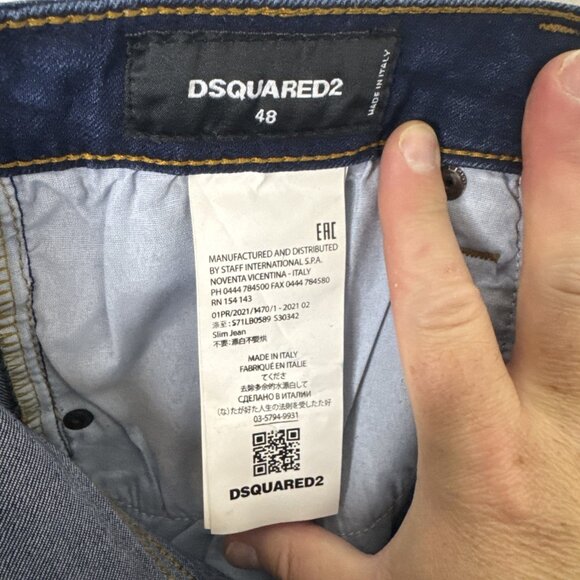 Dsquared2 Slim Stretch Jeans Men’s 32x31 Blue Distressed Paint Splatter Italy - Picture 8 of 11